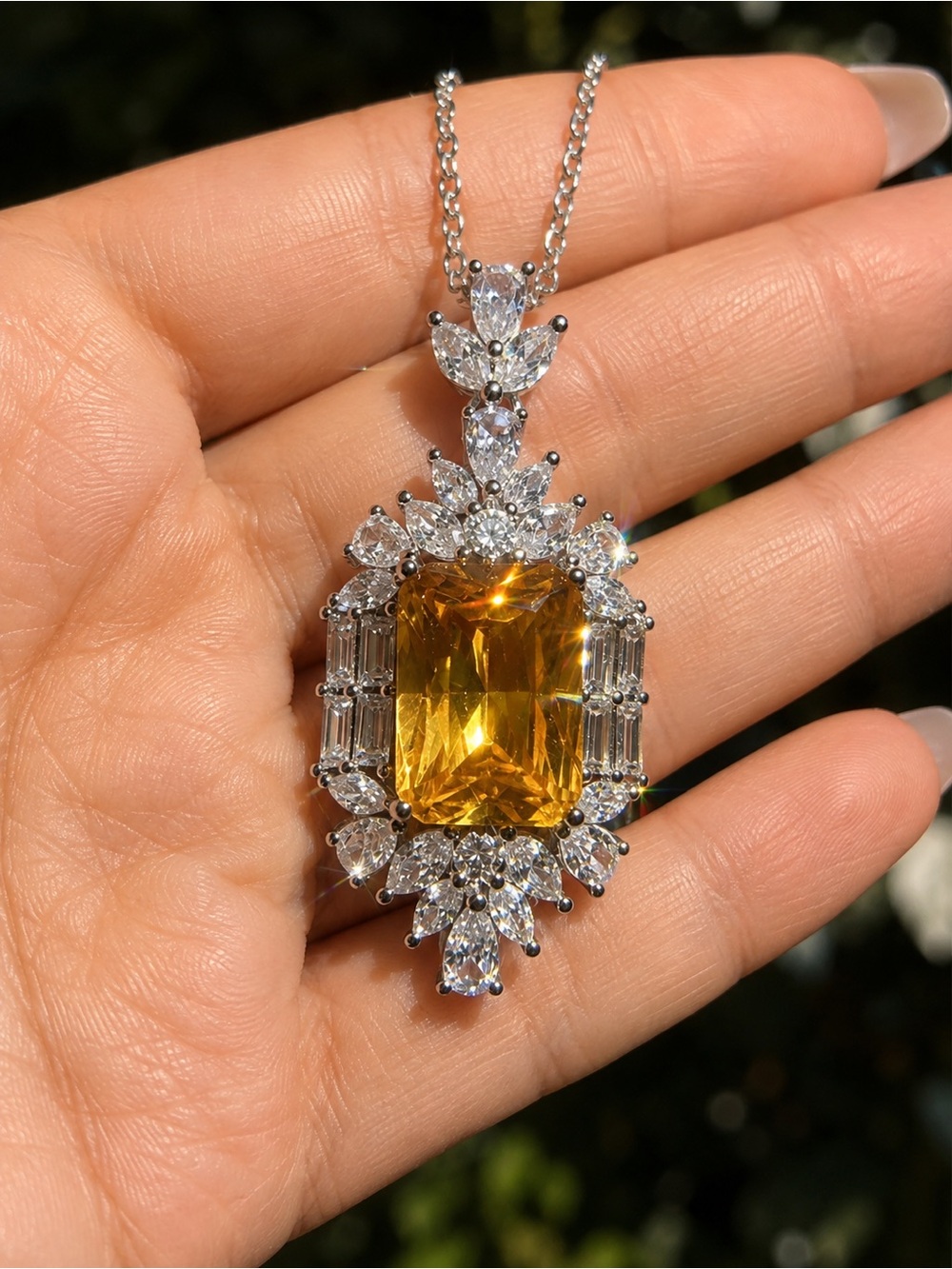 Golden Citrine-Style Crystal Pendant Necklace - Picture 2 of 11